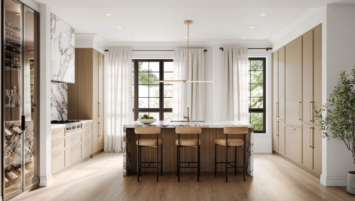 Illustrative Abacot Hill kitchen with island and dining area
