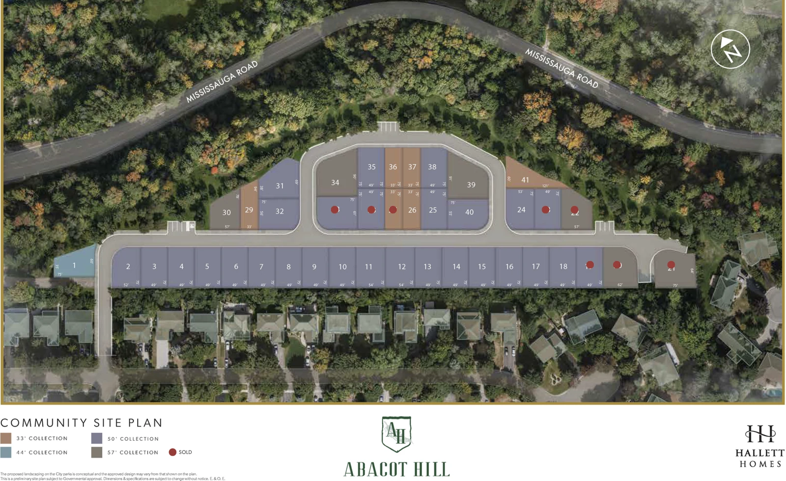 Abacot Hill community site plan showing home lots and surrounding green space