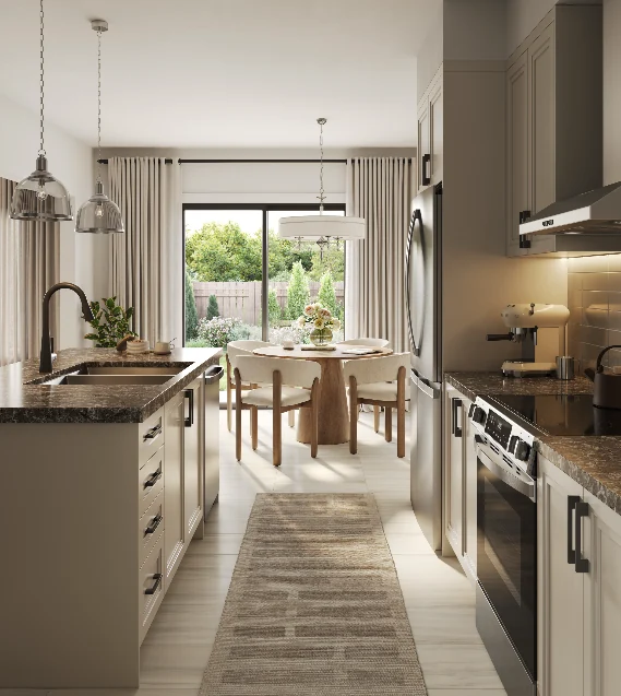 Project marketing image of a kitchen and dining area