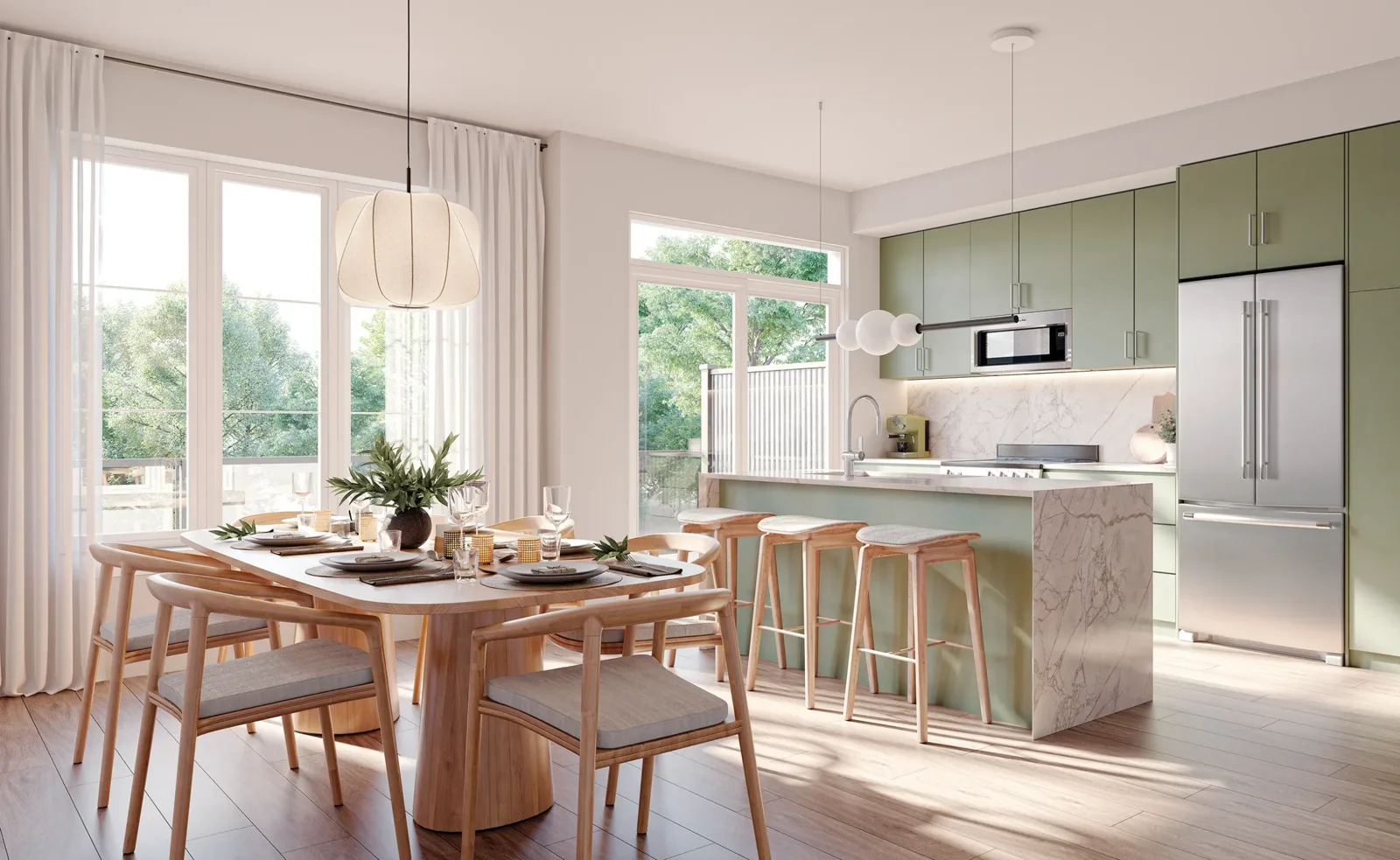 Creekview Collective kitchen and dining area rendering