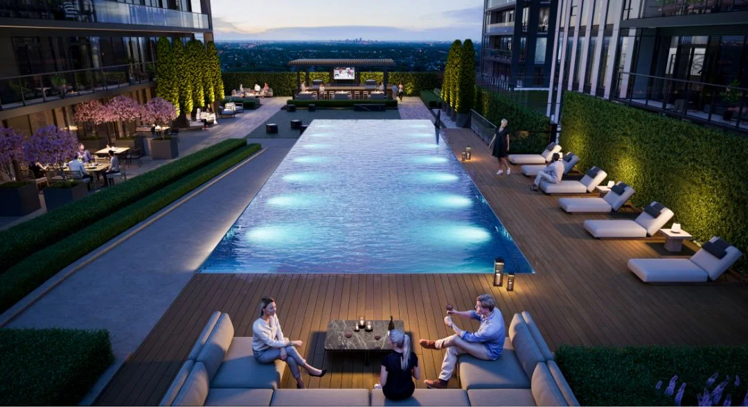 The Design District outdoor swimming pool and amenity terrace rendering