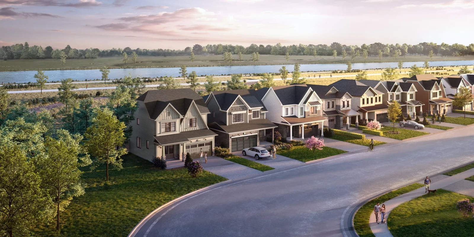 Empire Canals homes and landscaping beside the Welland Canal rendering