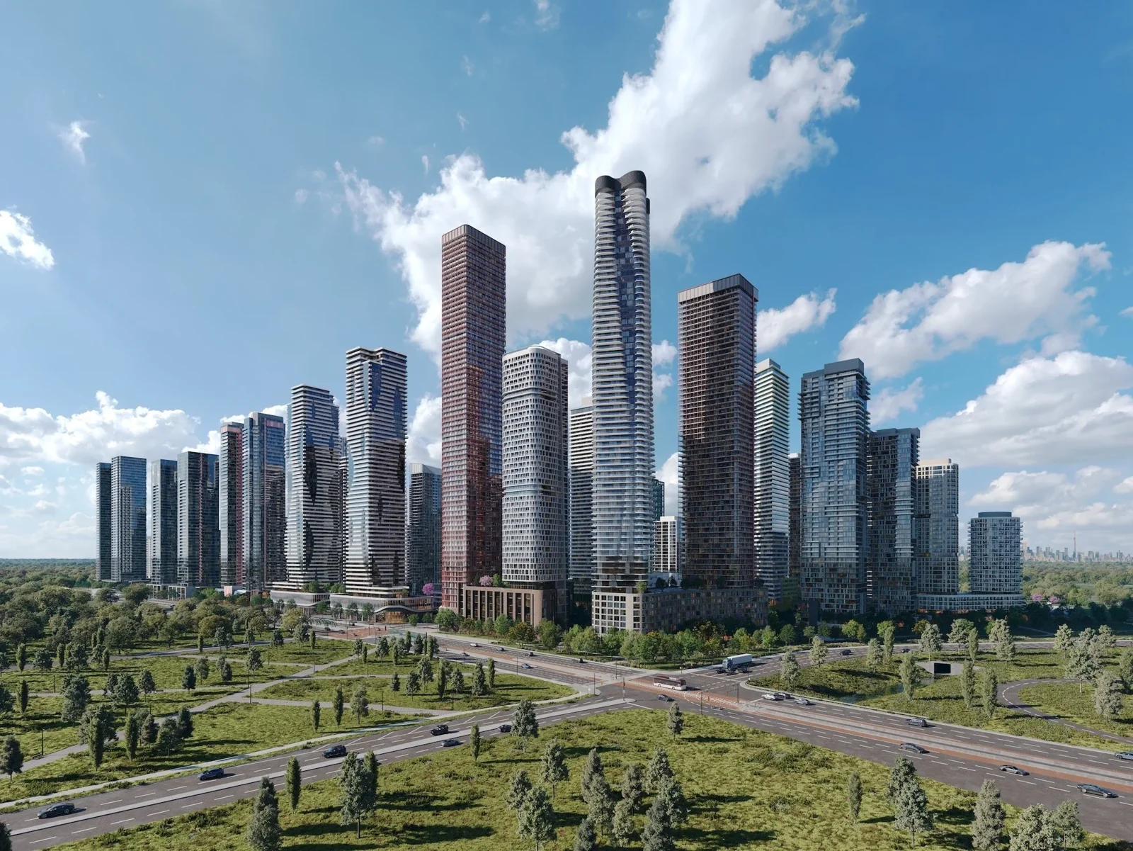 Rendering of the wider South VMC skyline and planned parkland