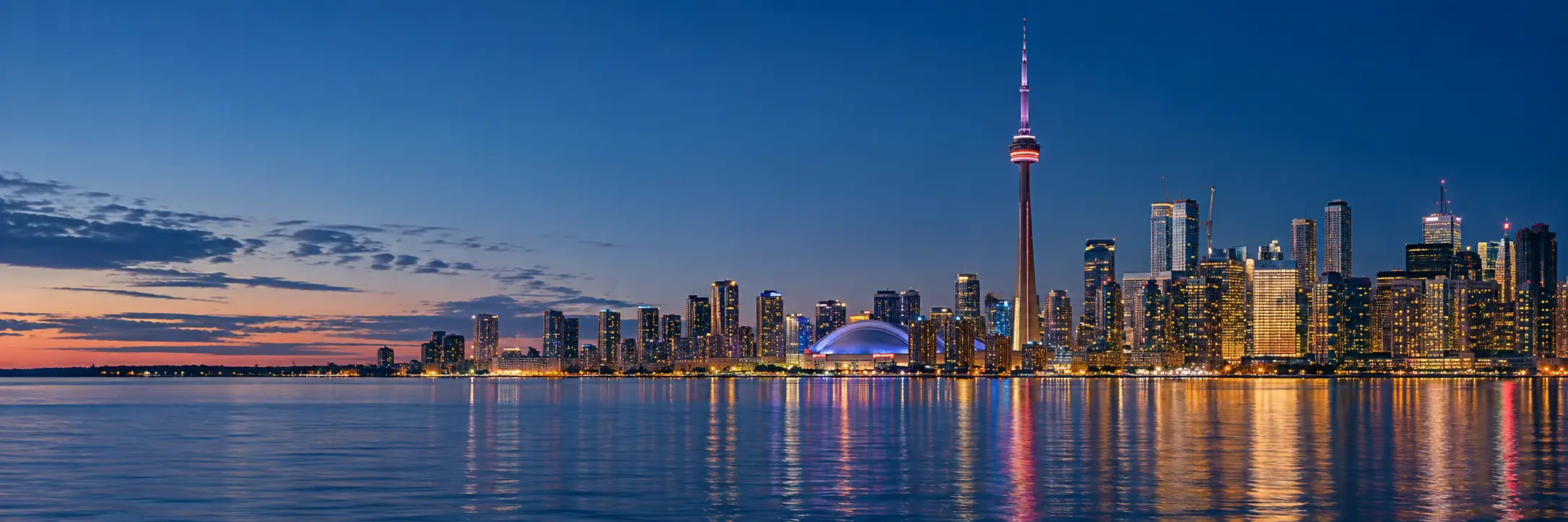 Illustrated Toronto skyline at blue hour