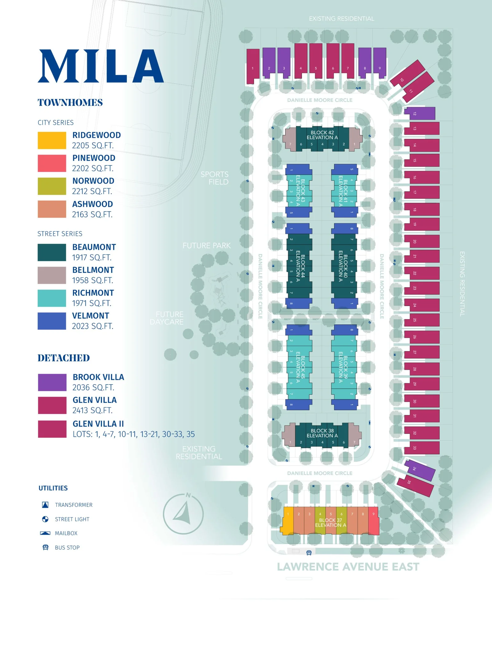 MILA community plan showing home collections and local streets