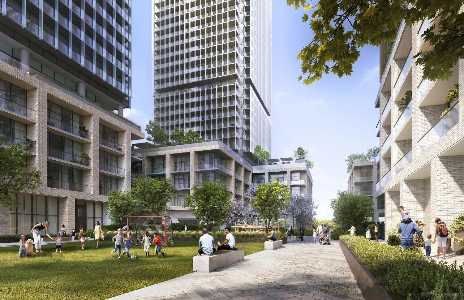 Pickering City Centre courtyard and condominium podium rendering