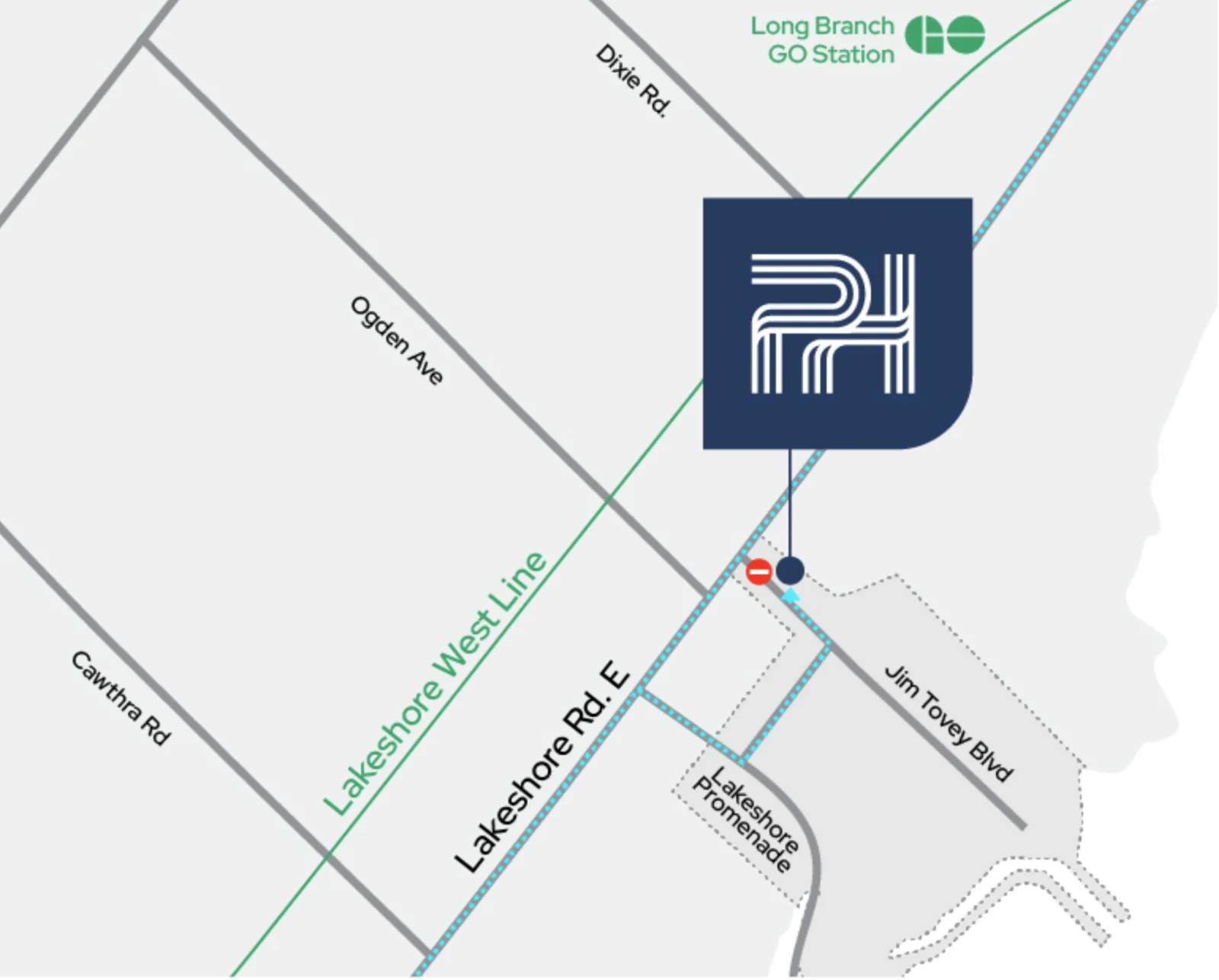 Map showing access to the Pier House presentation centre at 985 Jim Tovey Boulevard