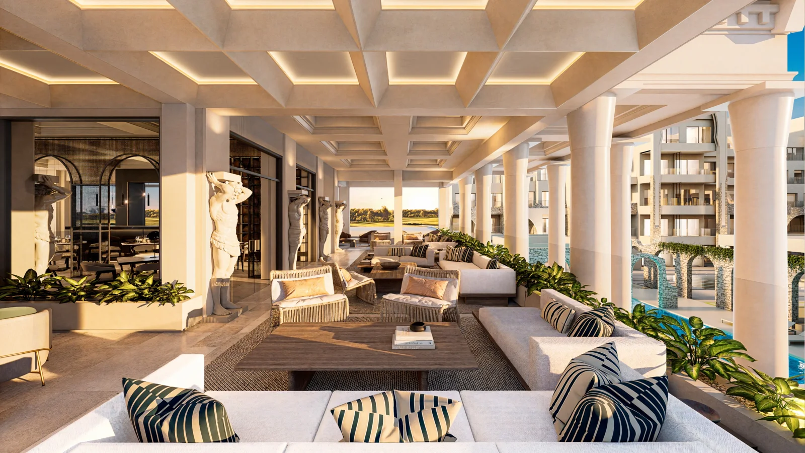 Poseidonia Residences covered lounge rendering