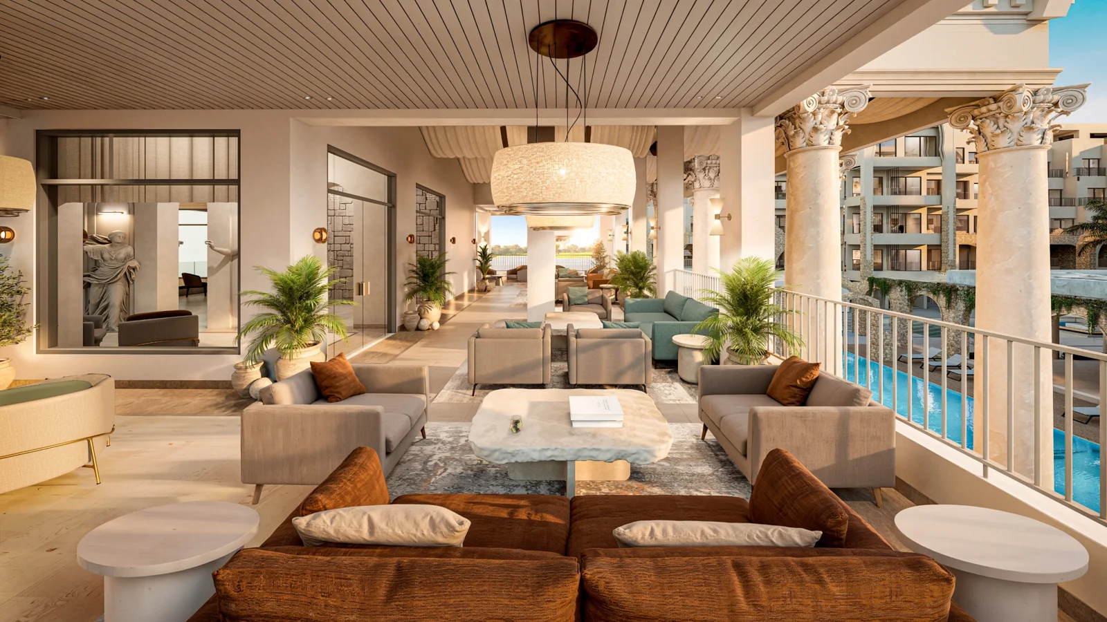 Poseidonia Residences shared lounge and library rendering