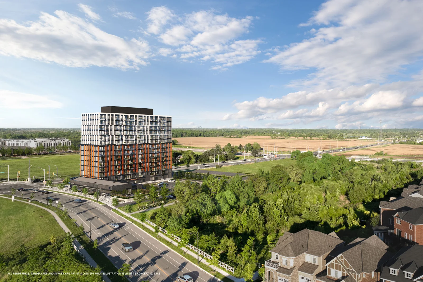 The Laurels aerial concept showing the building and surrounding green space in Milton