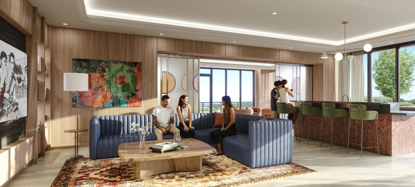 The Wilde party room and social seating rendering