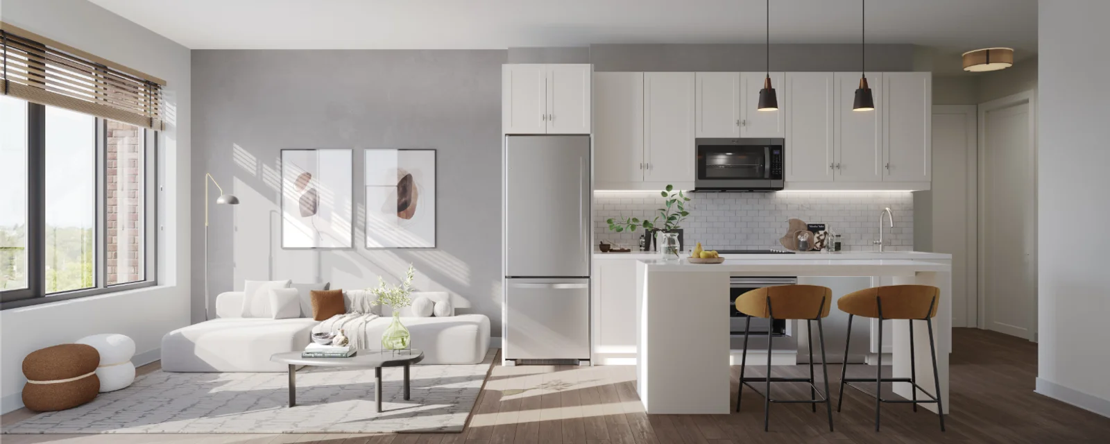 Westshore Flats kitchen and living room rendering